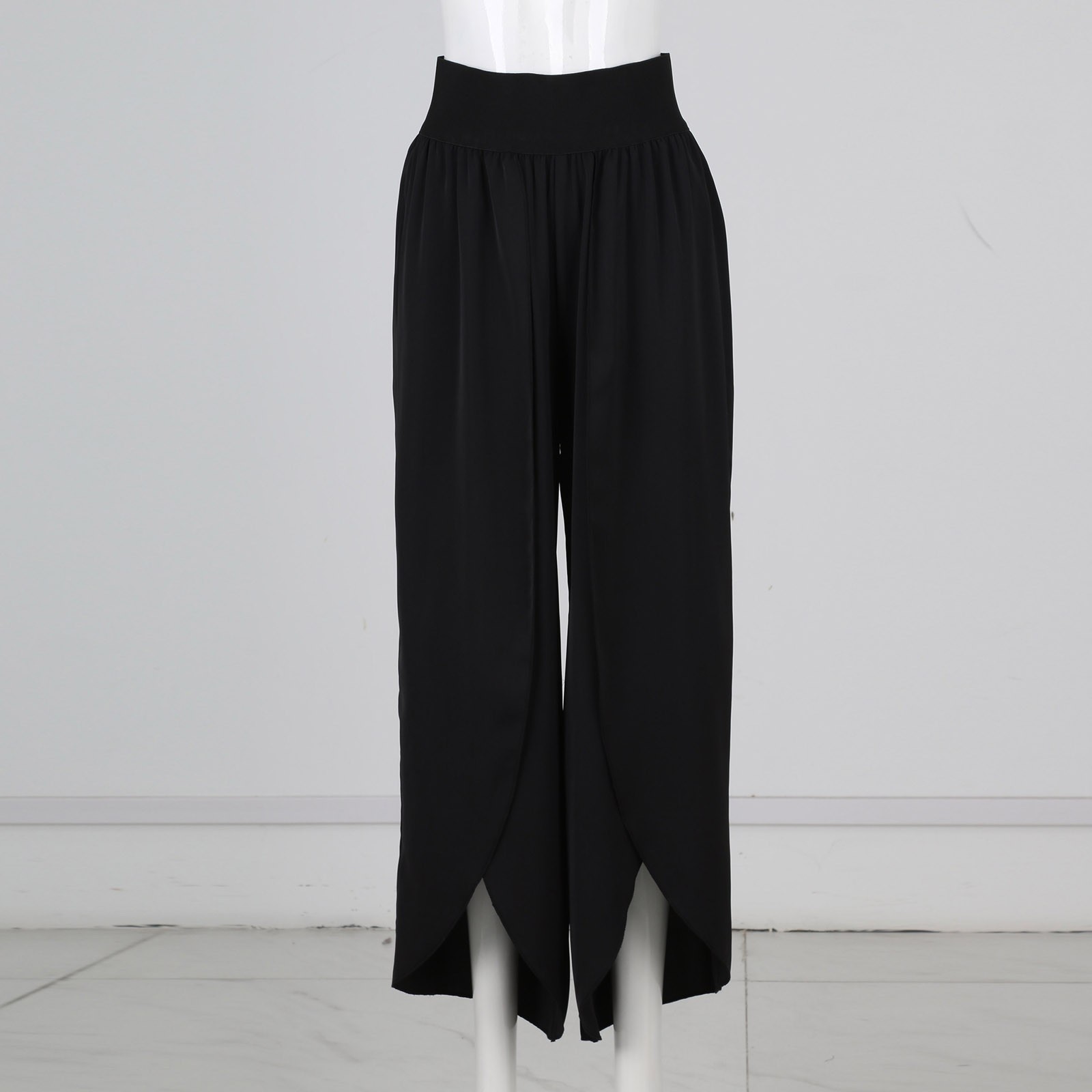 High Waisted Back Waistband Pocket Palazzo Flowy Split Wide Leg Quick Dry Casual Pants