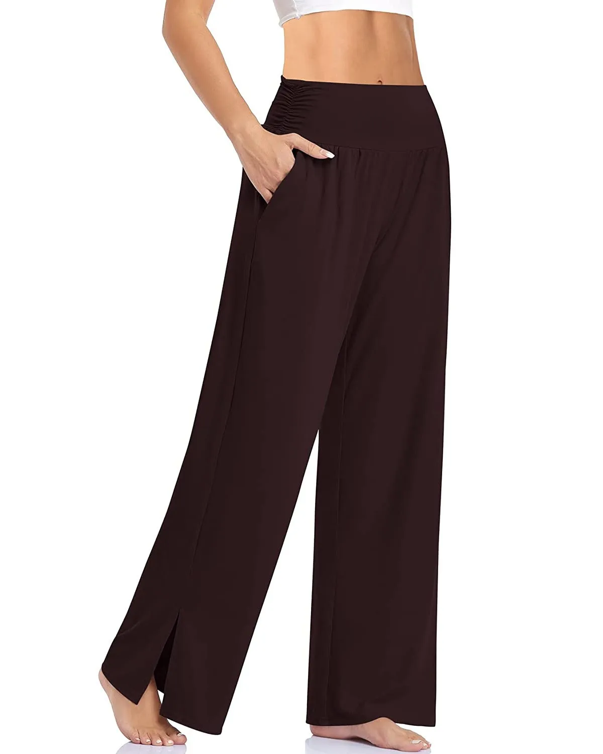 High Waisted Tummy Control Side Pocket Split Hem Quick Dry Resort Pants