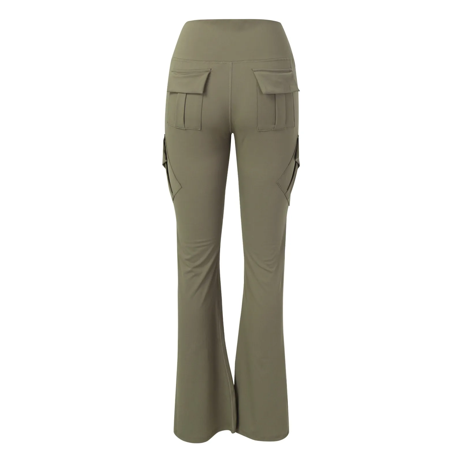 High Waisted Side Flap Pocket Cargo Flare Work Pants