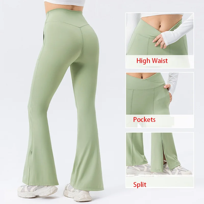 V Shaped High Waisted Thermal Yoga Flare Pants