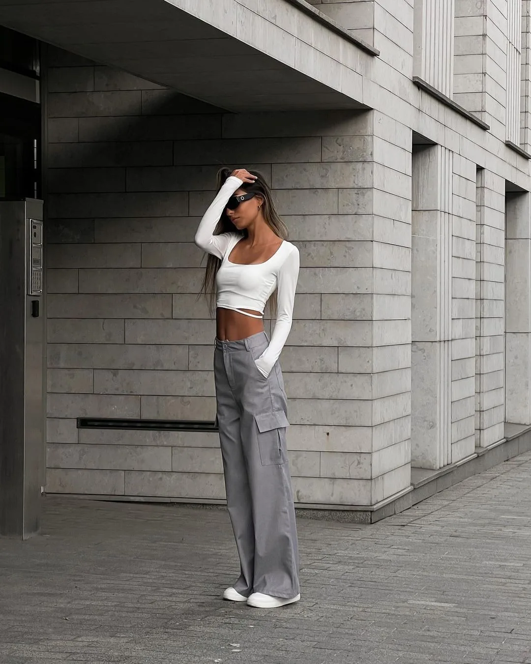 Mid Rise Button Zipper Multiple Pockets Cargo Wide Leg Casual Pants
