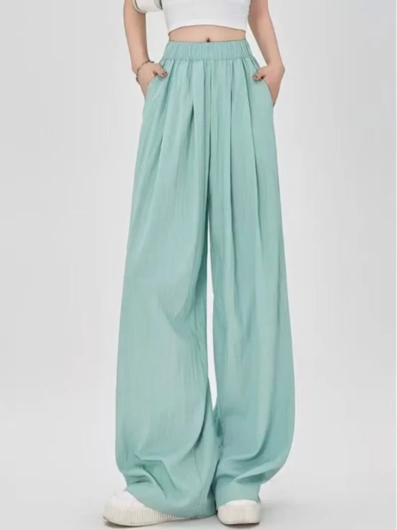 High Waisted Side Pocket Wide Leg Waffle Casual Pants