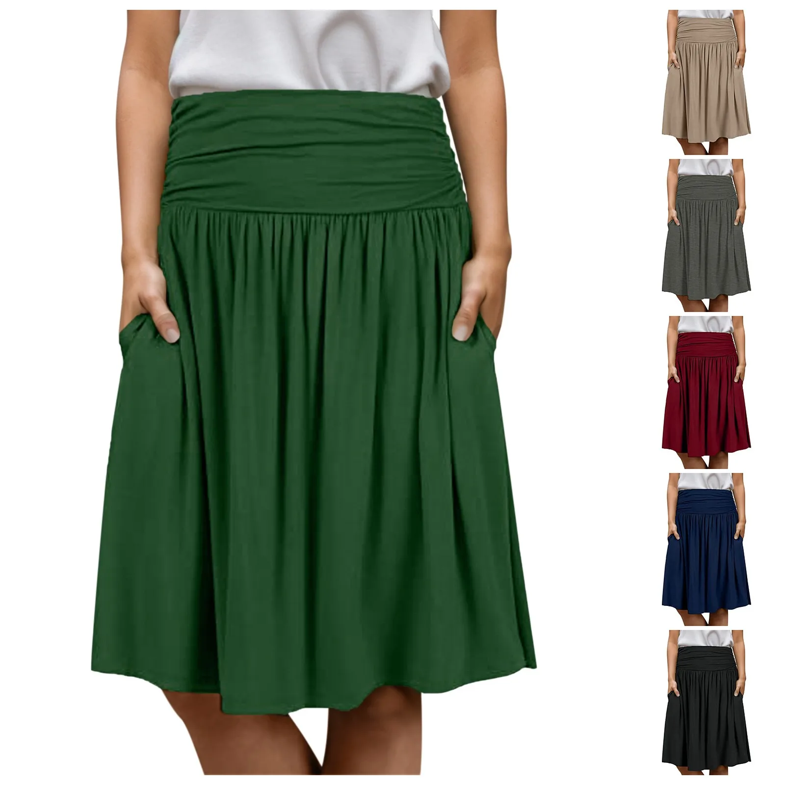High Waisted Ruched Side Pocket Flowy Resort Skirt