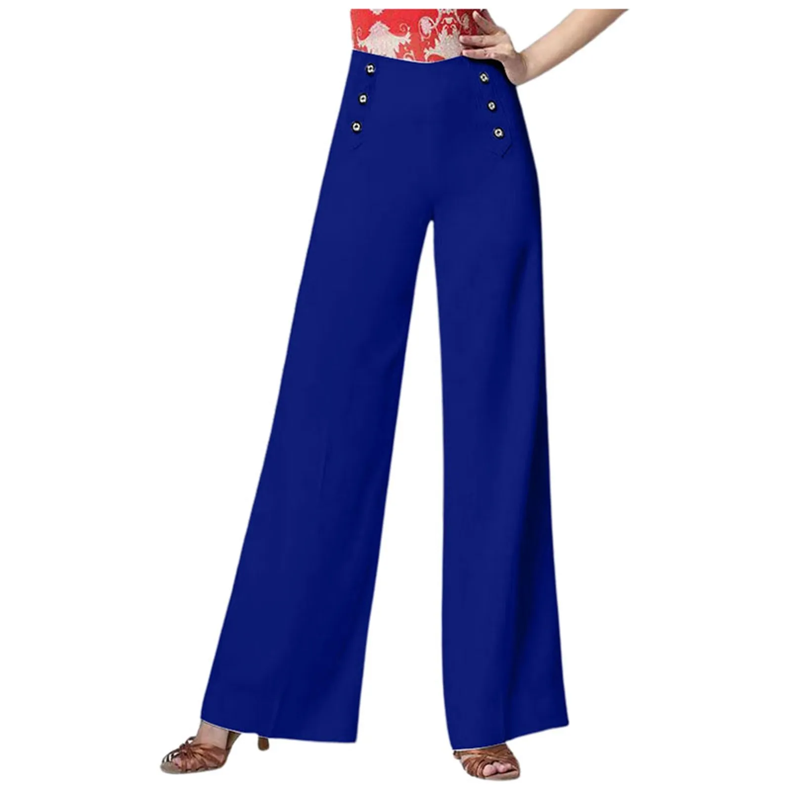 High Waisted Decorative Button Side Pocket Wide Leg Twill Work Pants