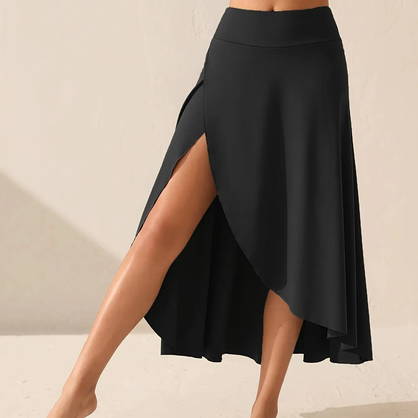 High Waisted High Low Ruffle 2-in-1 Side Pocket Mesh Casual Regular Maxi Skirt