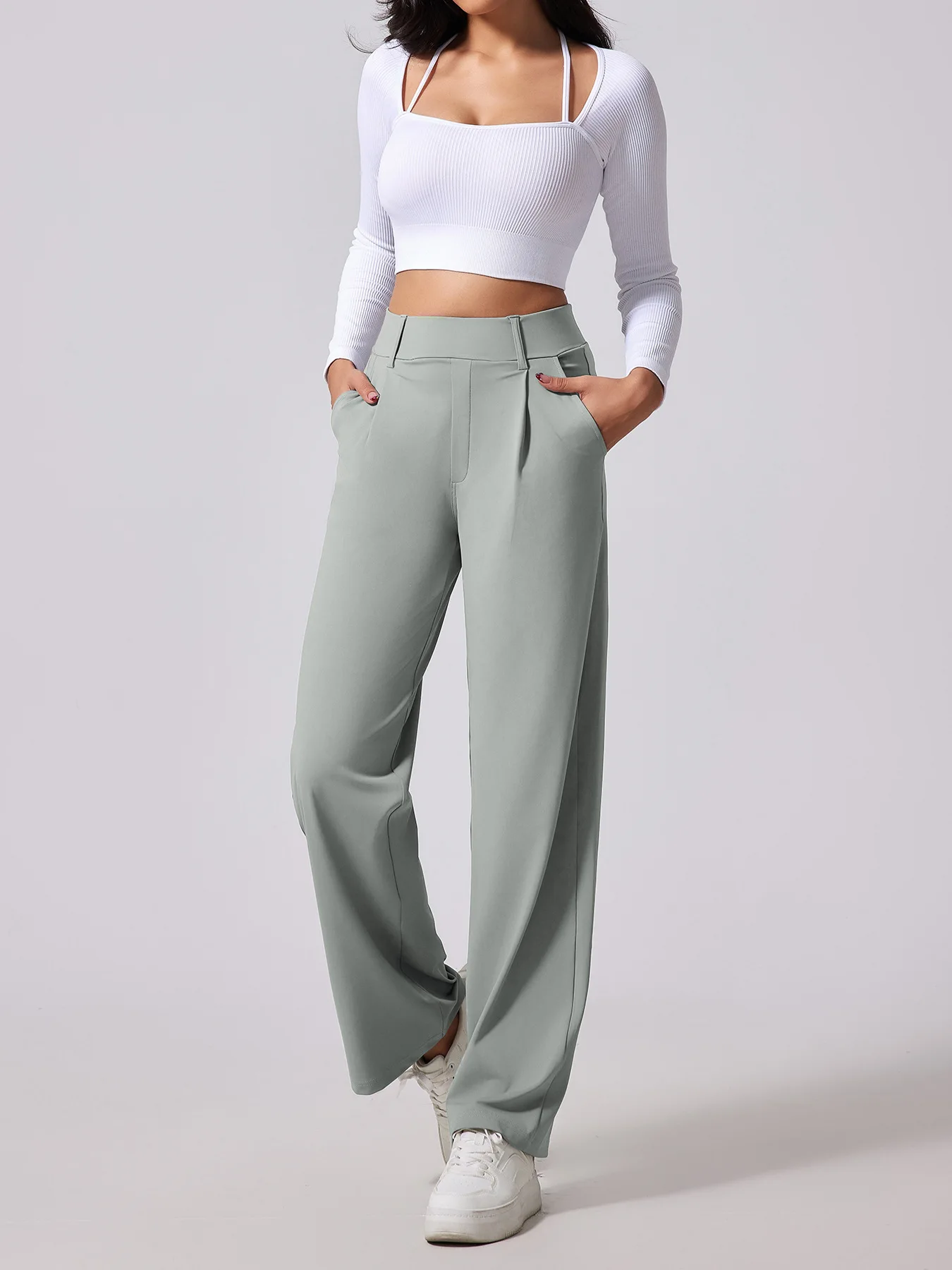 High Waisted Side Pocket Work Flare Pants