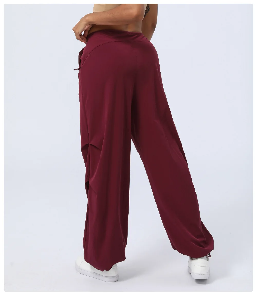 Wear-resistant Mid Rise Adjustable Drawcord Side Pocket Straight Leg Casual Pants