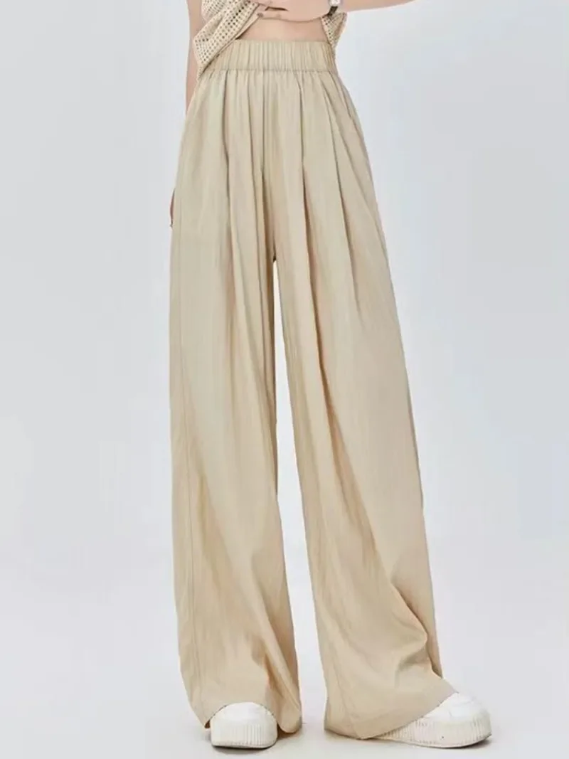 High Waisted Side Pocket Wide Leg Waffle Casual Pants