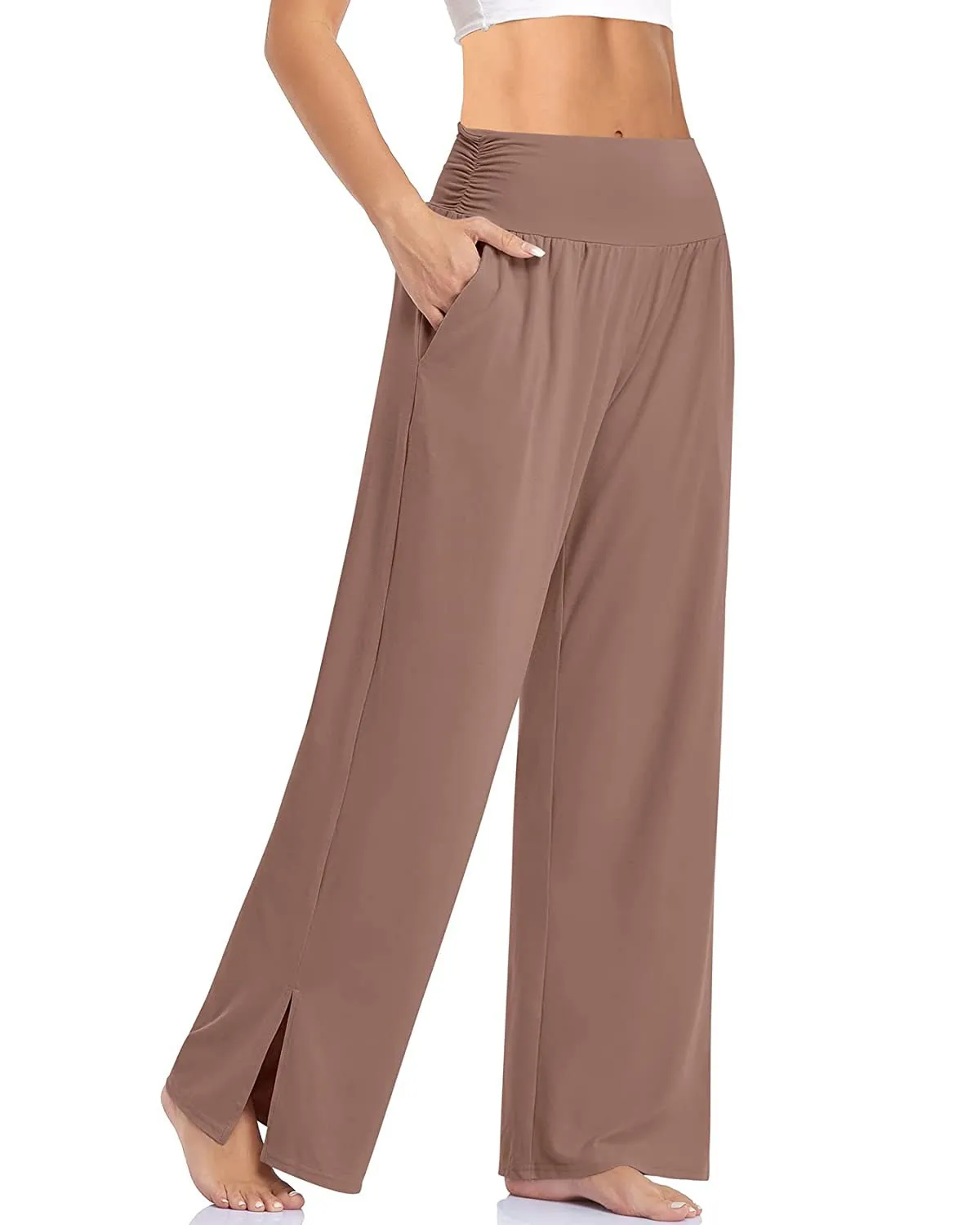 High Waisted Tummy Control Side Pocket Split Hem Quick Dry Resort Pants