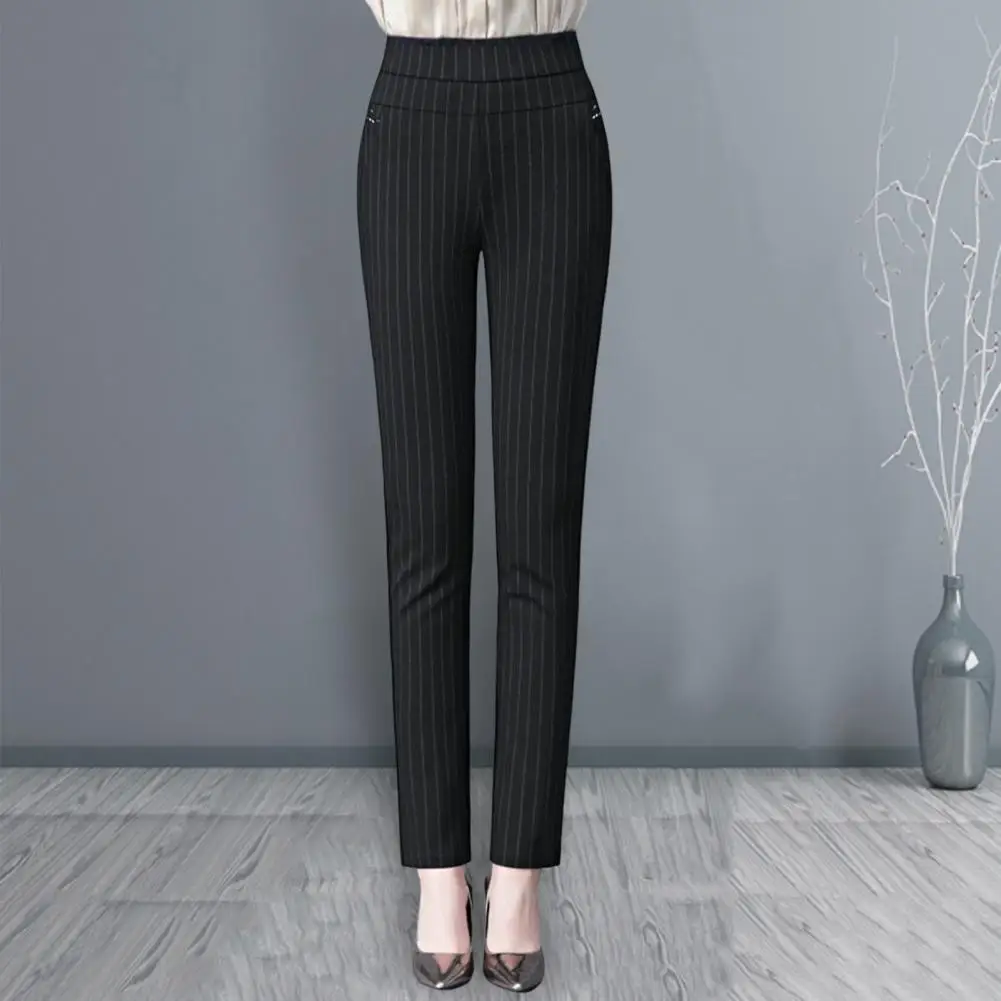 Mid Rise Side Pocket Stripe Ankle Length Straight Leg Work Pants
