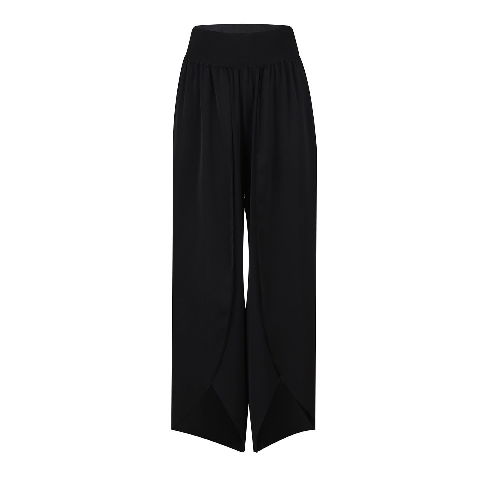 High Waisted Back Waistband Pocket Palazzo Flowy Split Wide Leg Cool Touch Casual Pants-upf50+