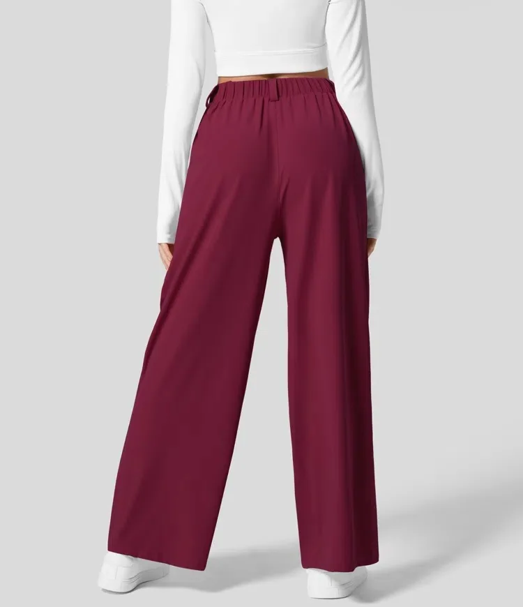 High Waisted Side Pocket Wide Leg Flowy Solid Palazzo Quick Dry Casual Pants