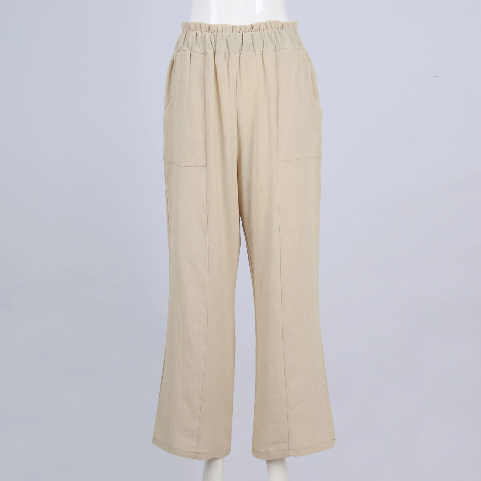 Low Rise Frill Multiple Pockets Resort Linen-feel Pants