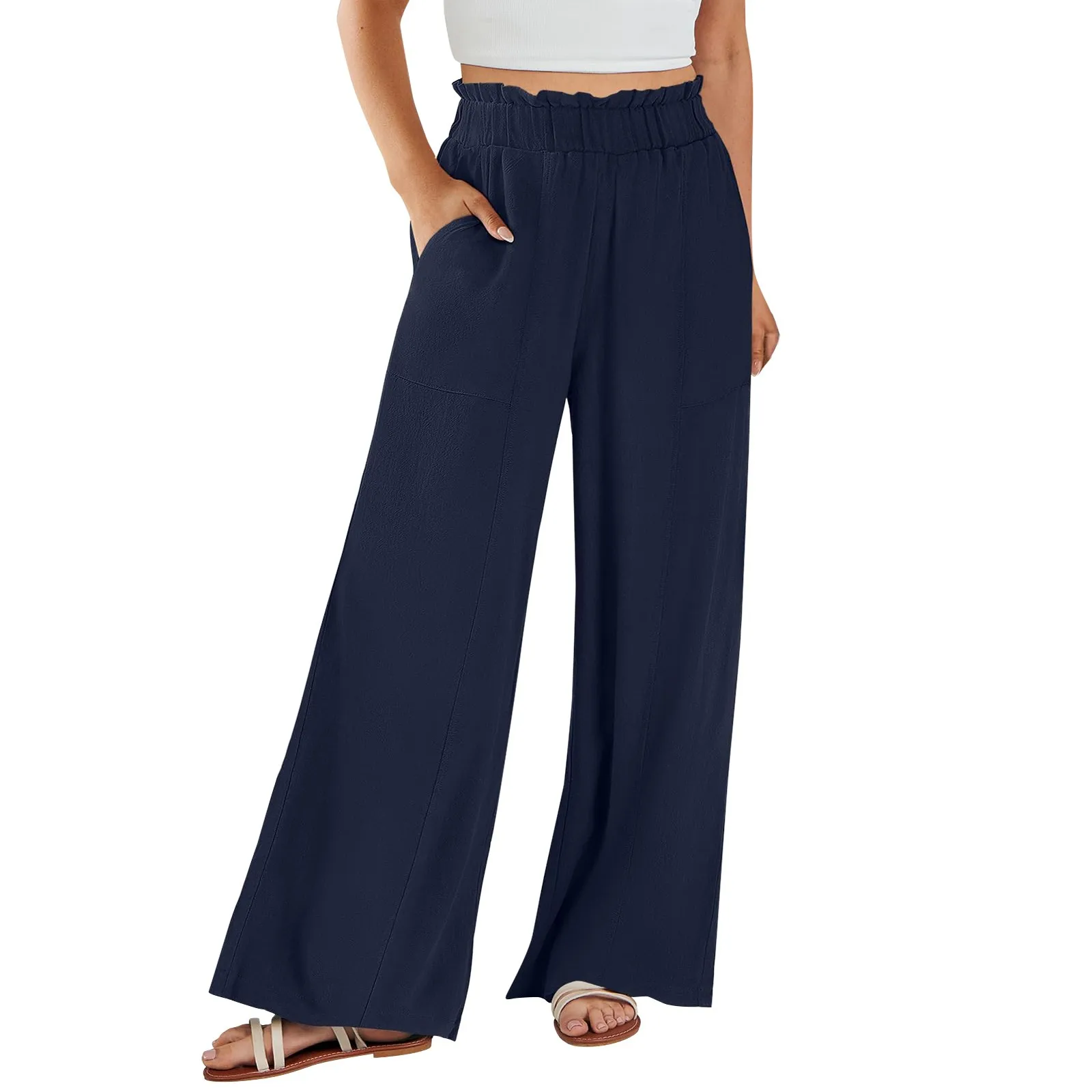 Low Rise Frill Multiple Pockets Resort Linen-feel Pants