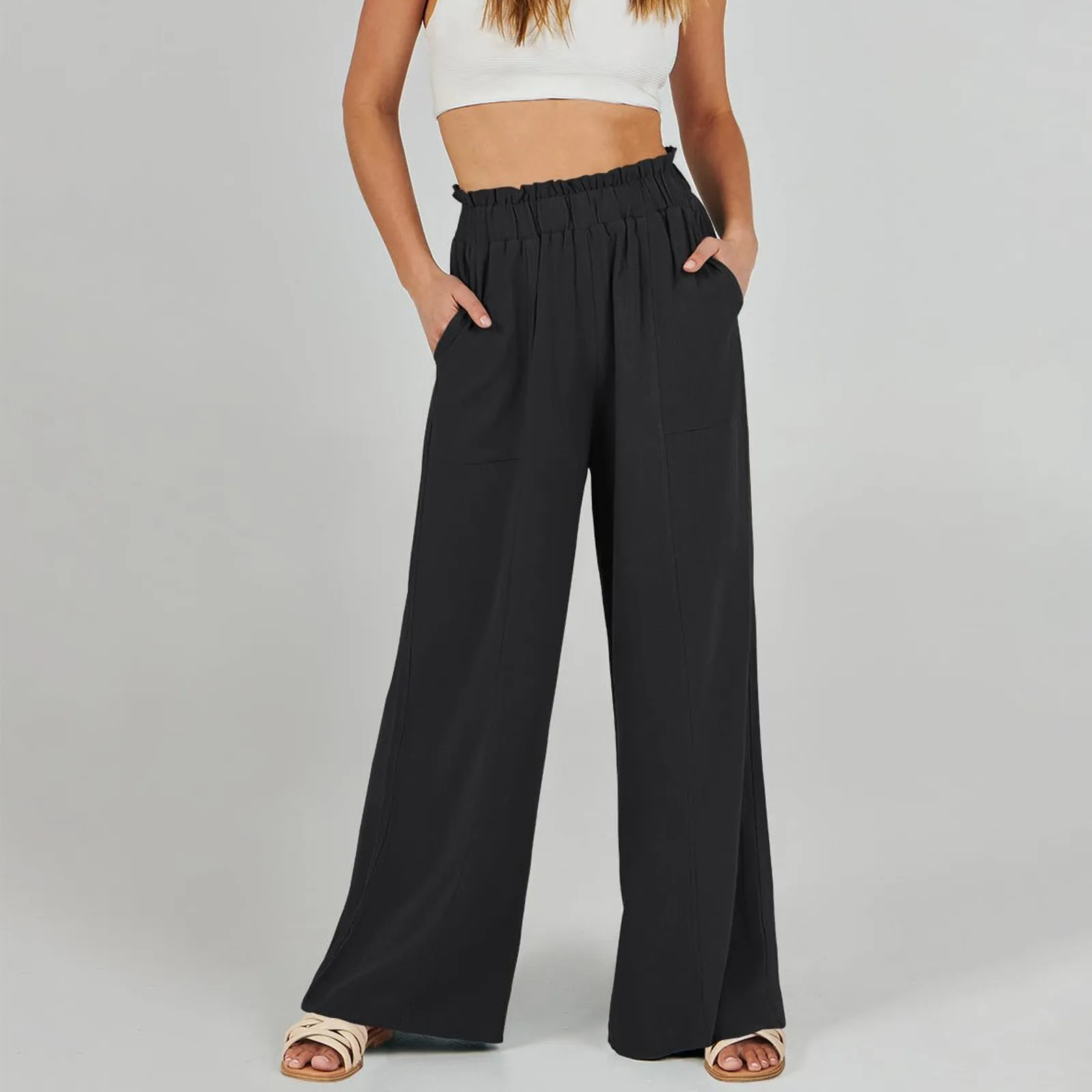 Low Rise Frill Multiple Pockets Resort Linen-feel Pants