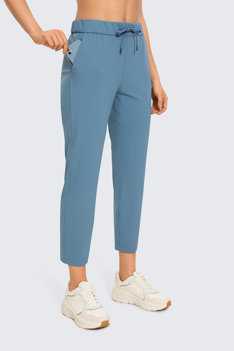 Mid Rise Drawstring Side Pocket Ankle Length Work Tapered Pants