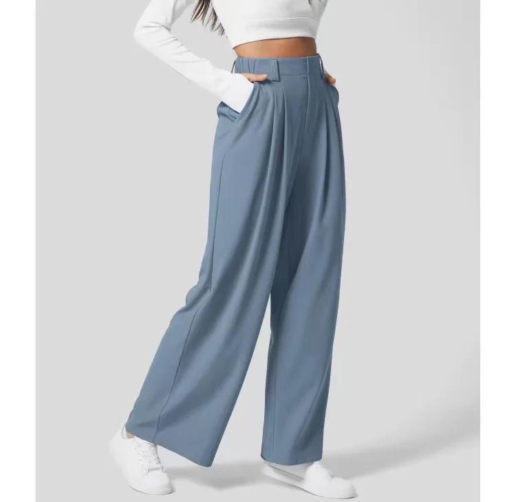 High Waisted Button Zipper Side Pocket Straight Leg Work Pants