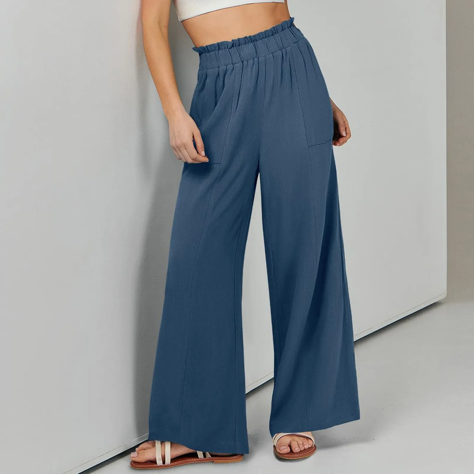 Low Rise Frill Multiple Pockets Resort Linen-feel Pants