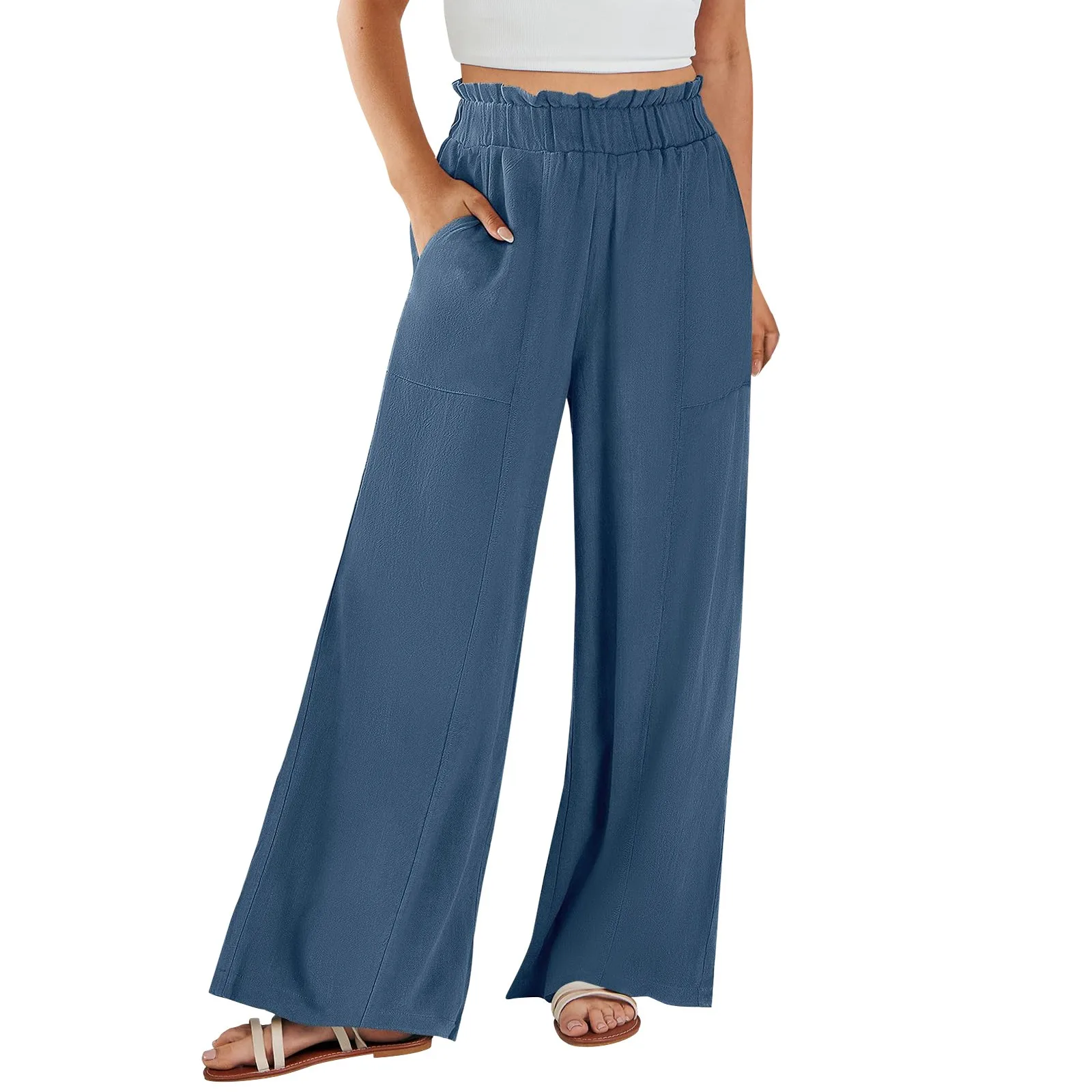 Low Rise Frill Multiple Pockets Resort Linen-feel Pants