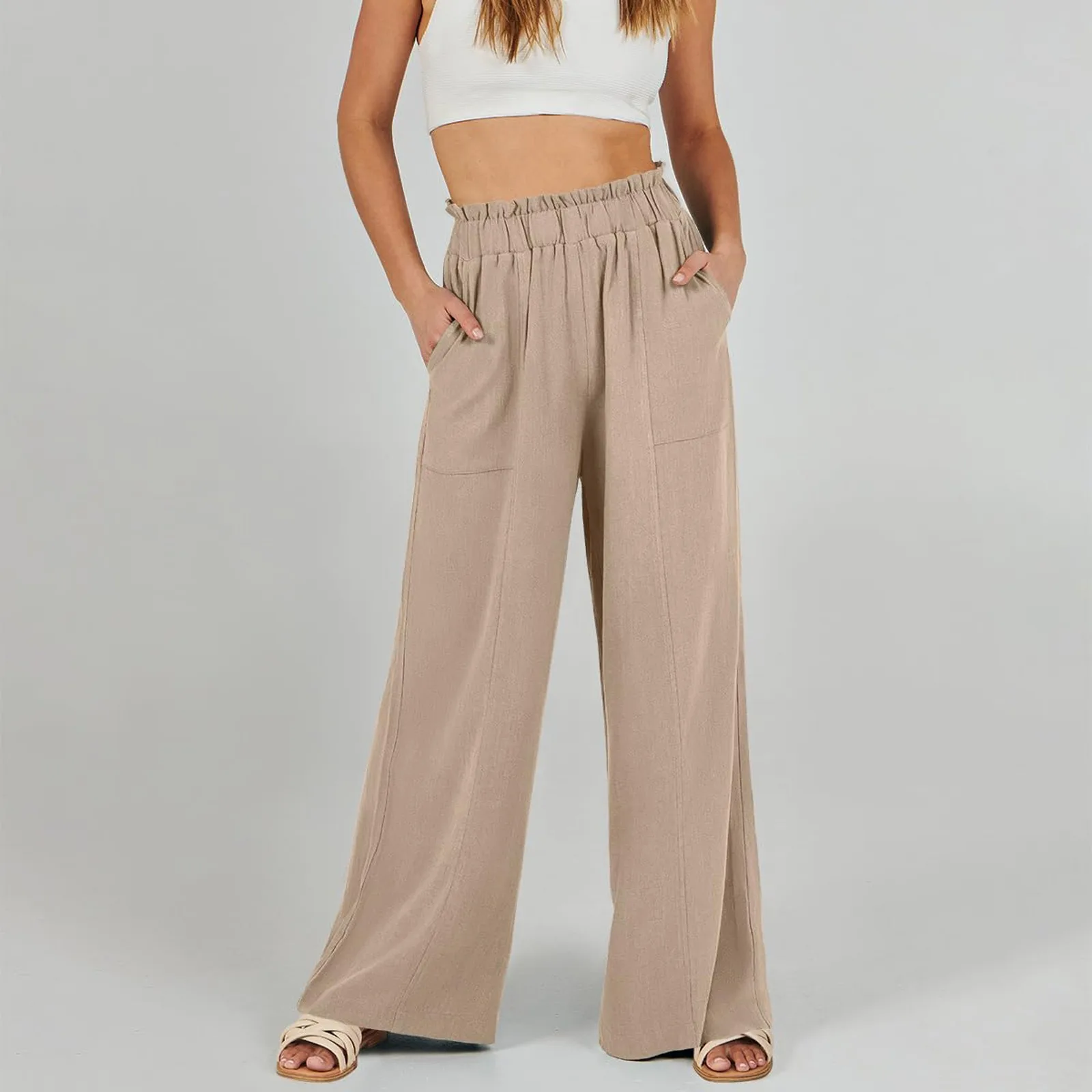 Low Rise Frill Multiple Pockets Resort Linen-feel Pants