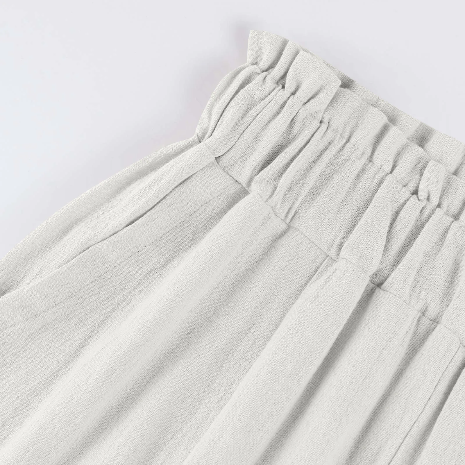 Low Rise Frill Multiple Pockets Resort Linen-feel Pants
