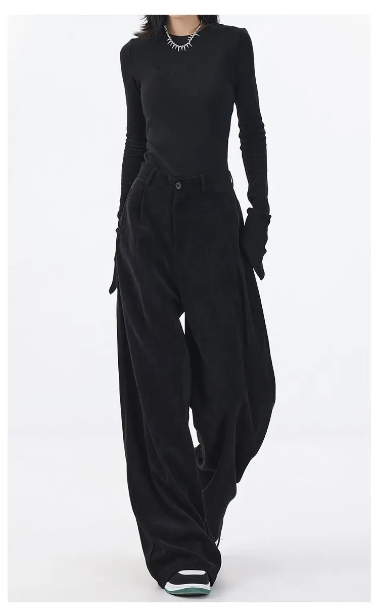 High Waisted Side Pocket Corduroy Casual Wide Leg Pants
