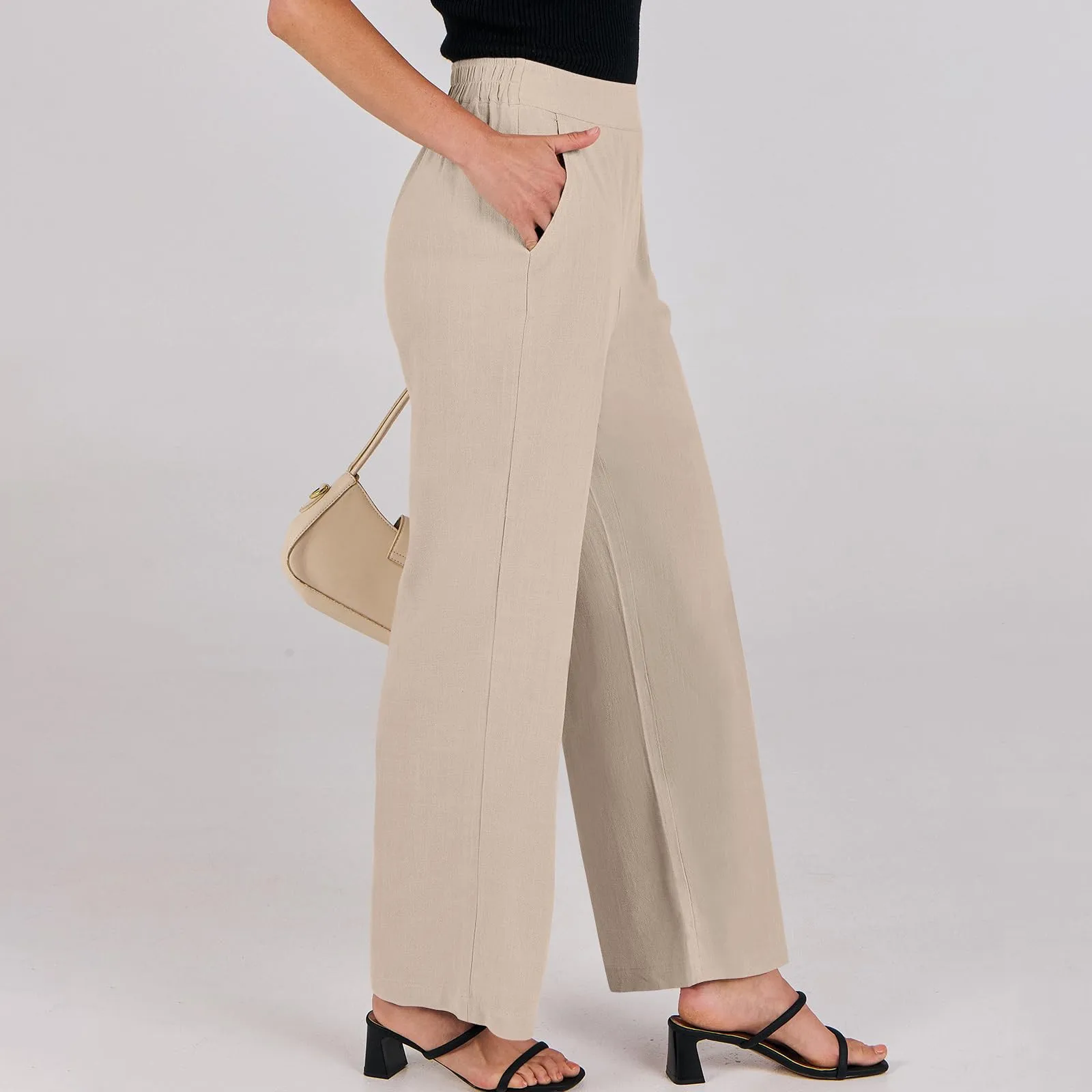 High Waisted Invisible Button Zipper Side Pocket Wide Leg Work Pants
