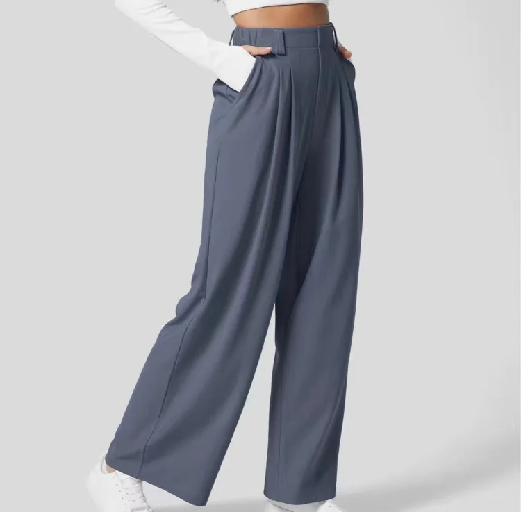 High Waisted Button Zipper Side Pocket Straight Leg Work Pants