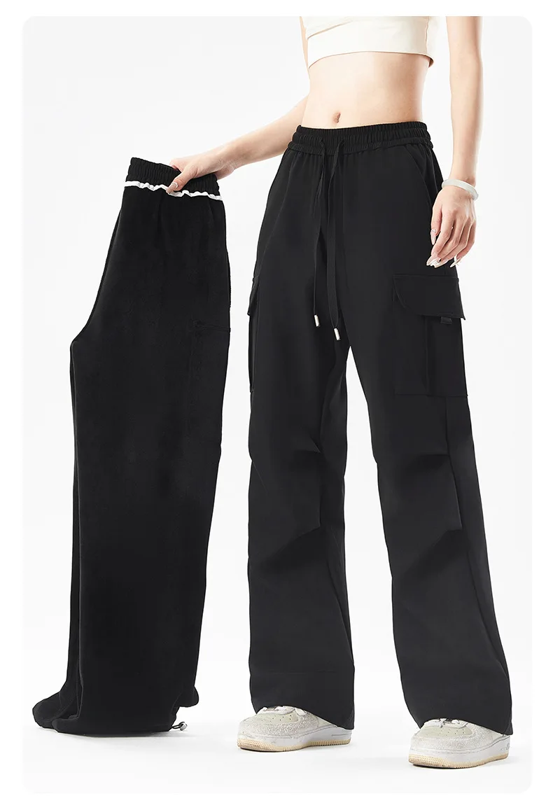 High Waisted Multiple Pockets Wide Leg Cargo Casual Pants
