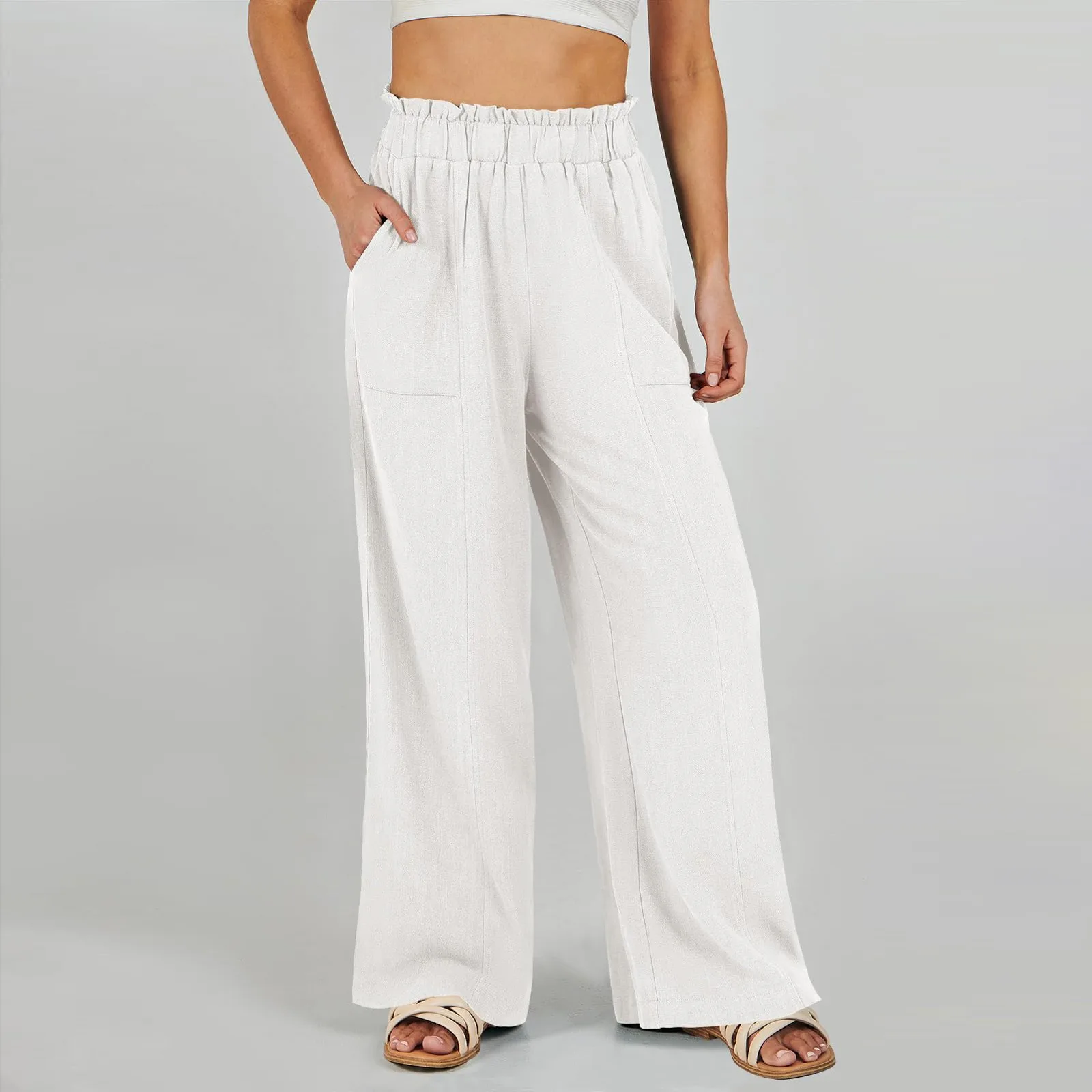 Low Rise Frill Multiple Pockets Resort Linen-feel Pants