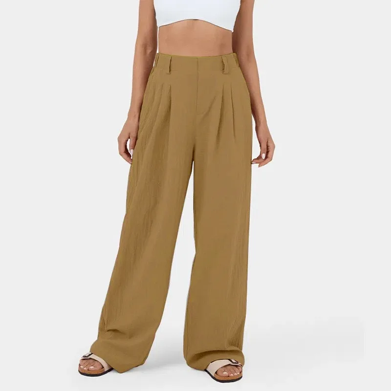 High Waisted Button Zipper Side Pocket Straight Leg Work Pants