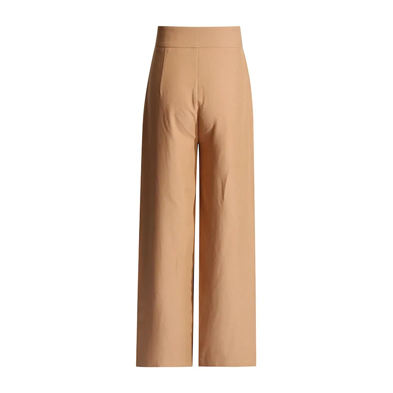 Ribbed Knit High Waisted Pleated Side Pocket Flowy Wide Leg Casual Pants