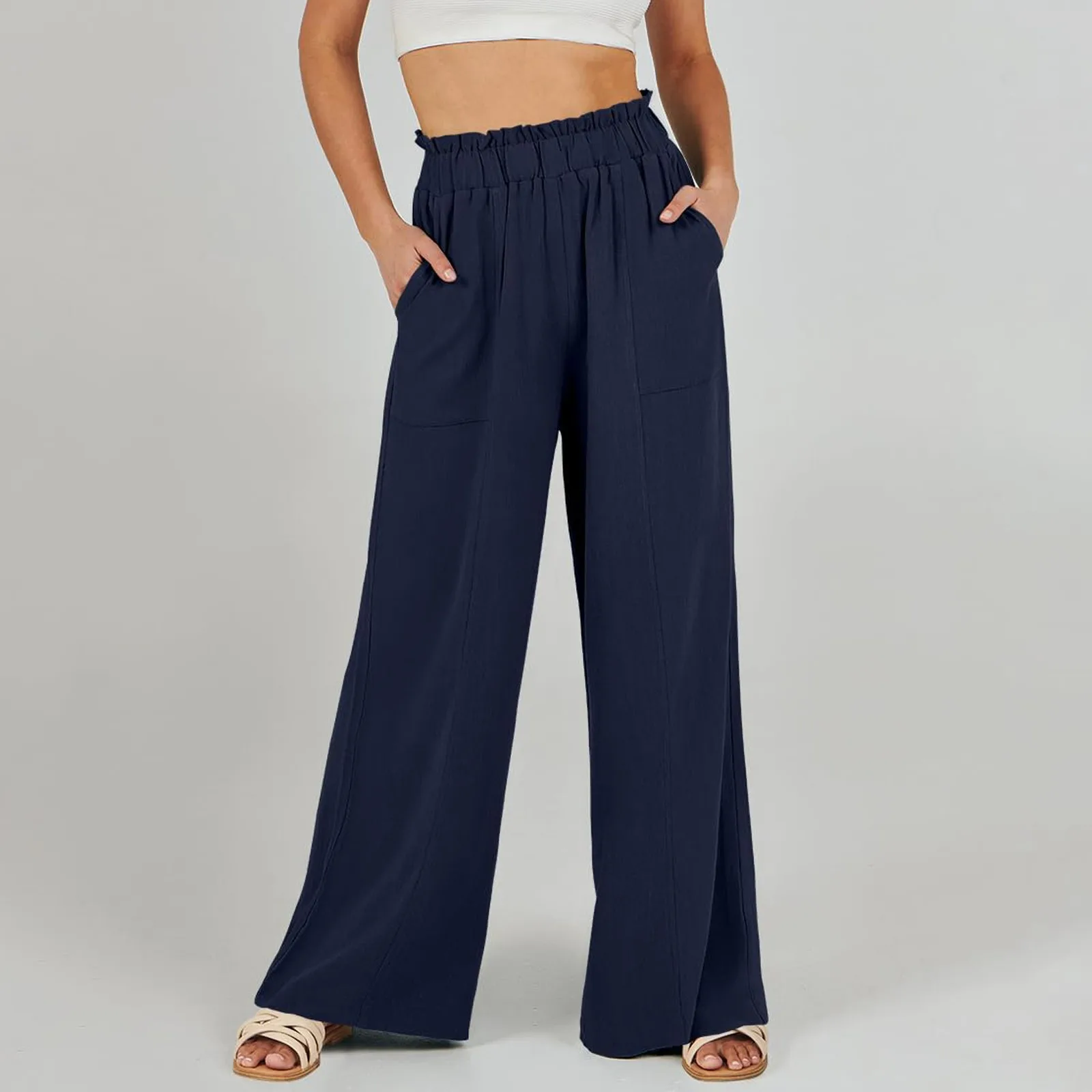 Low Rise Frill Multiple Pockets Resort Linen-feel Pants