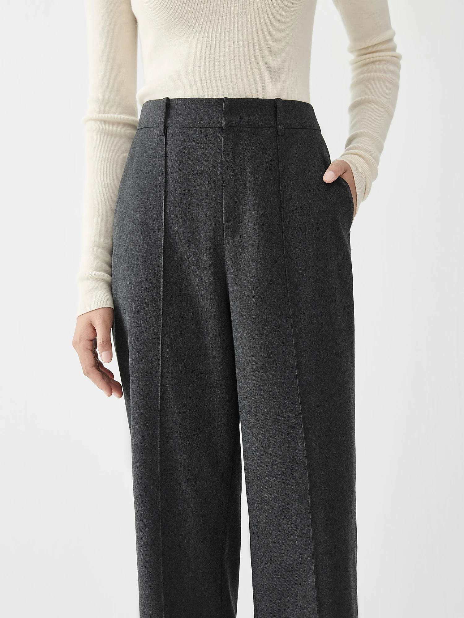 High Waisted Side Pocket Roll-up Legs Work Pants