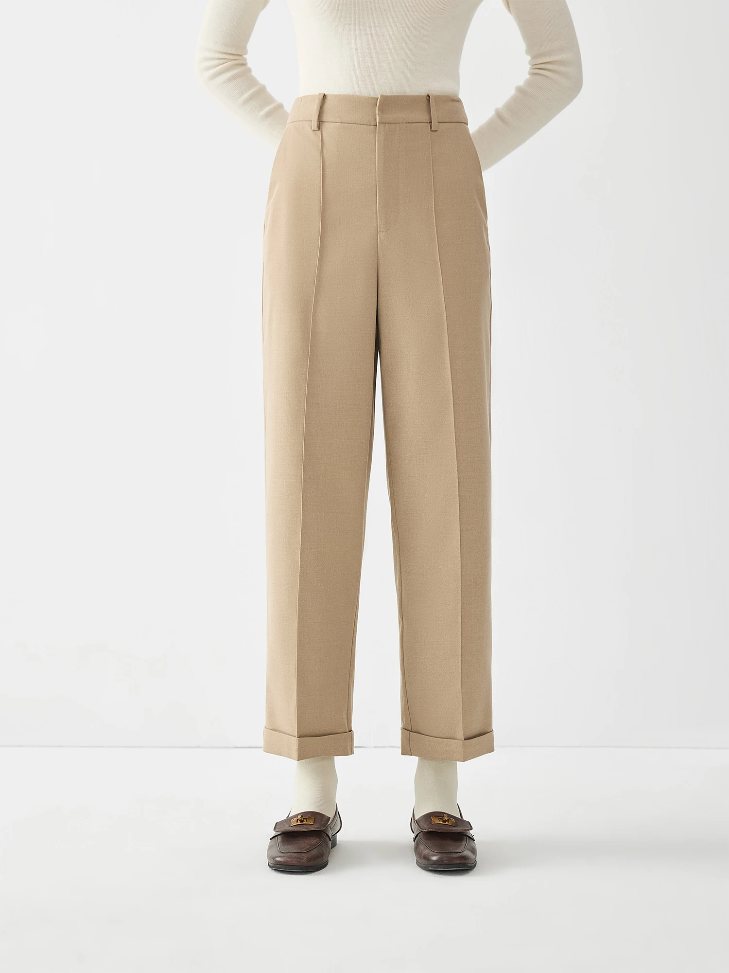 High Waisted Side Pocket Roll-up Legs Work Pants