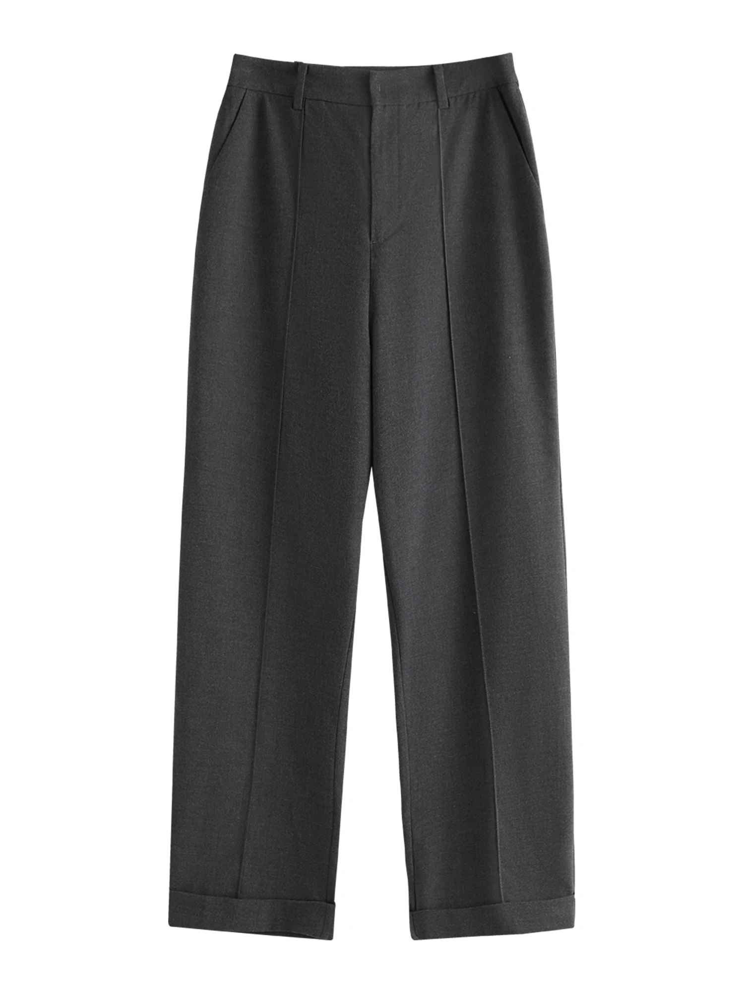 High Waisted Side Pocket Roll-up Legs Work Pants