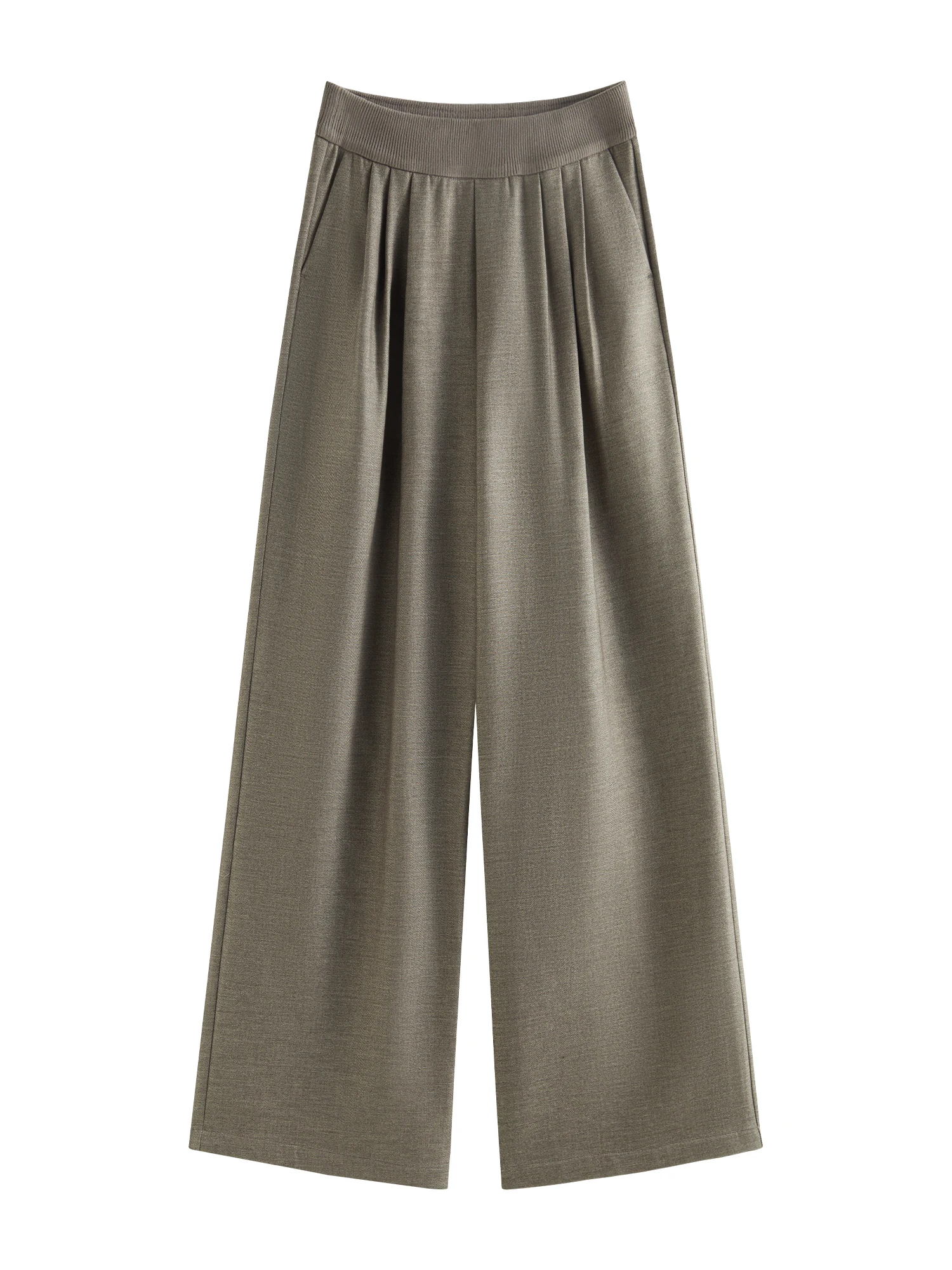 Ribbed Knit High Waisted Multiple Pockets Wide Leg Casual Pants