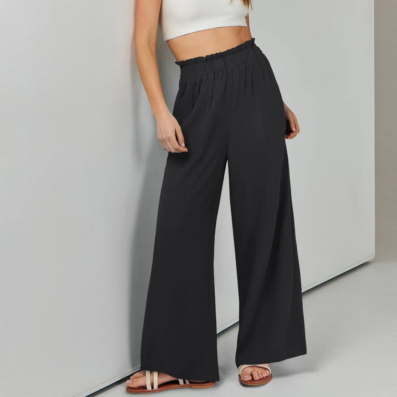 Low Rise Frill Multiple Pockets Resort Linen-feel Pants