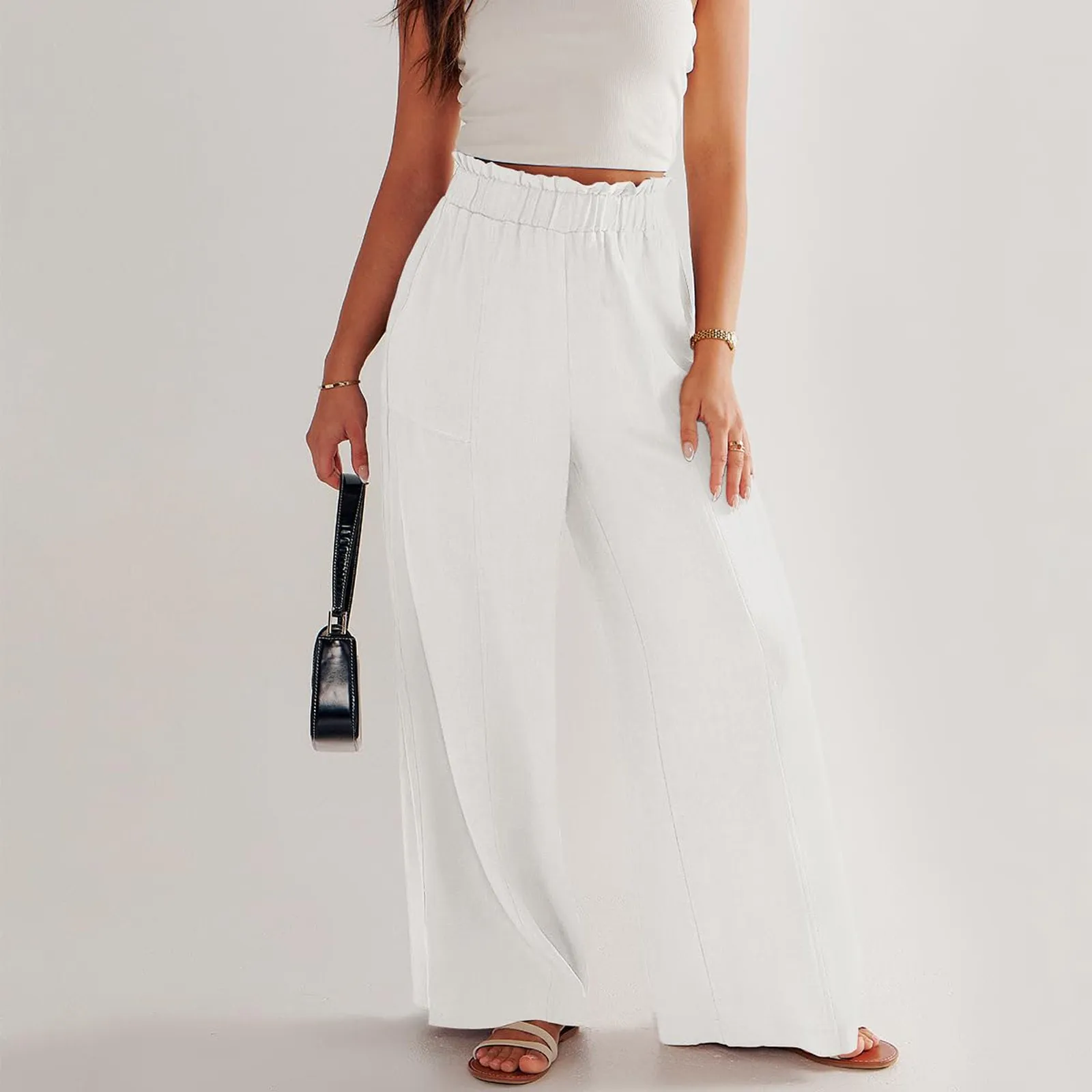 Low Rise Frill Multiple Pockets Resort Linen-feel Pants