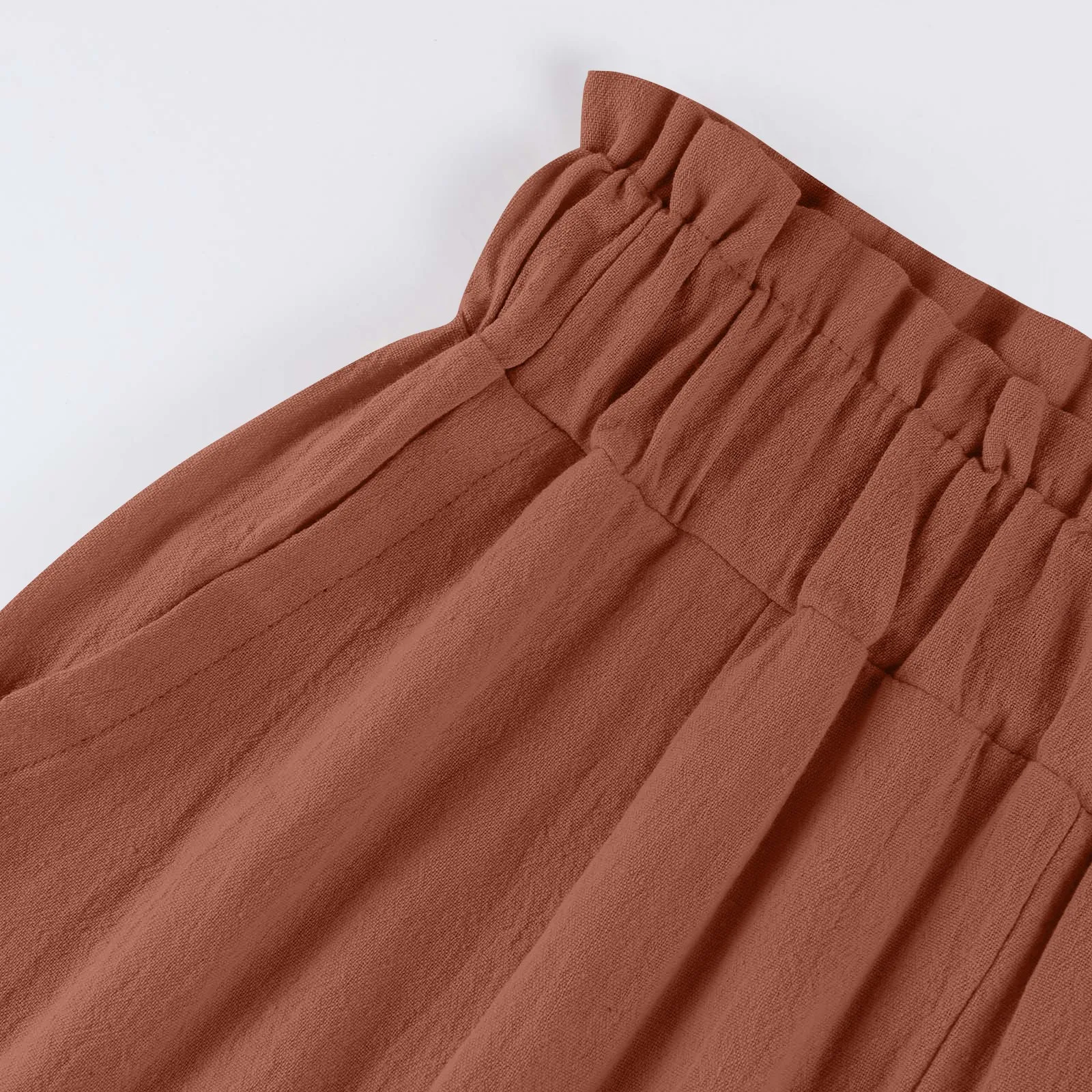 Low Rise Frill Multiple Pockets Resort Linen-feel Pants