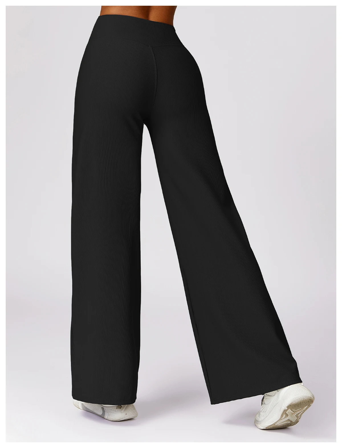 Ribbed High Waisted Back Pocket Tummy Control Yoga Wide Leg Pants