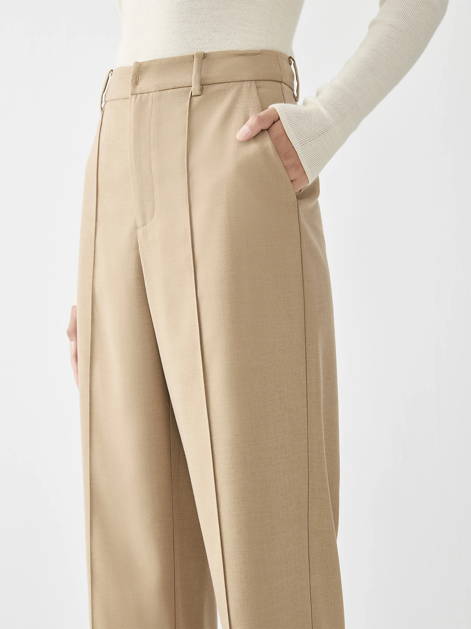 High Waisted Side Pocket Roll-up Legs Work Pants