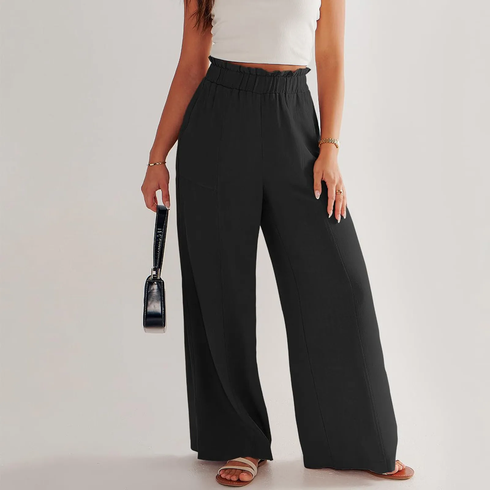 Low Rise Frill Multiple Pockets Resort Linen-feel Pants