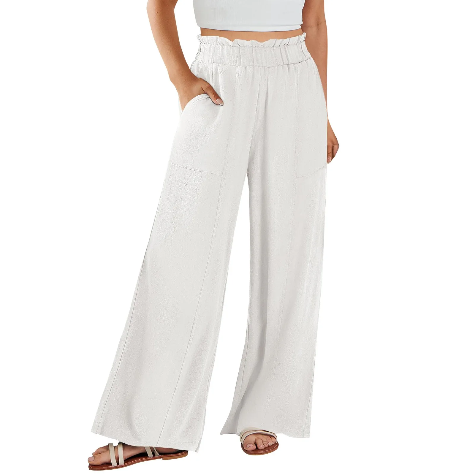 Low Rise Frill Multiple Pockets Resort Linen-feel Pants