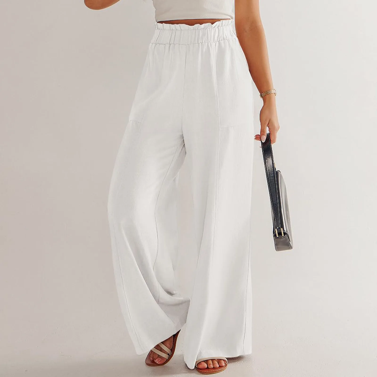 Low Rise Frill Multiple Pockets Resort Linen-feel Pants