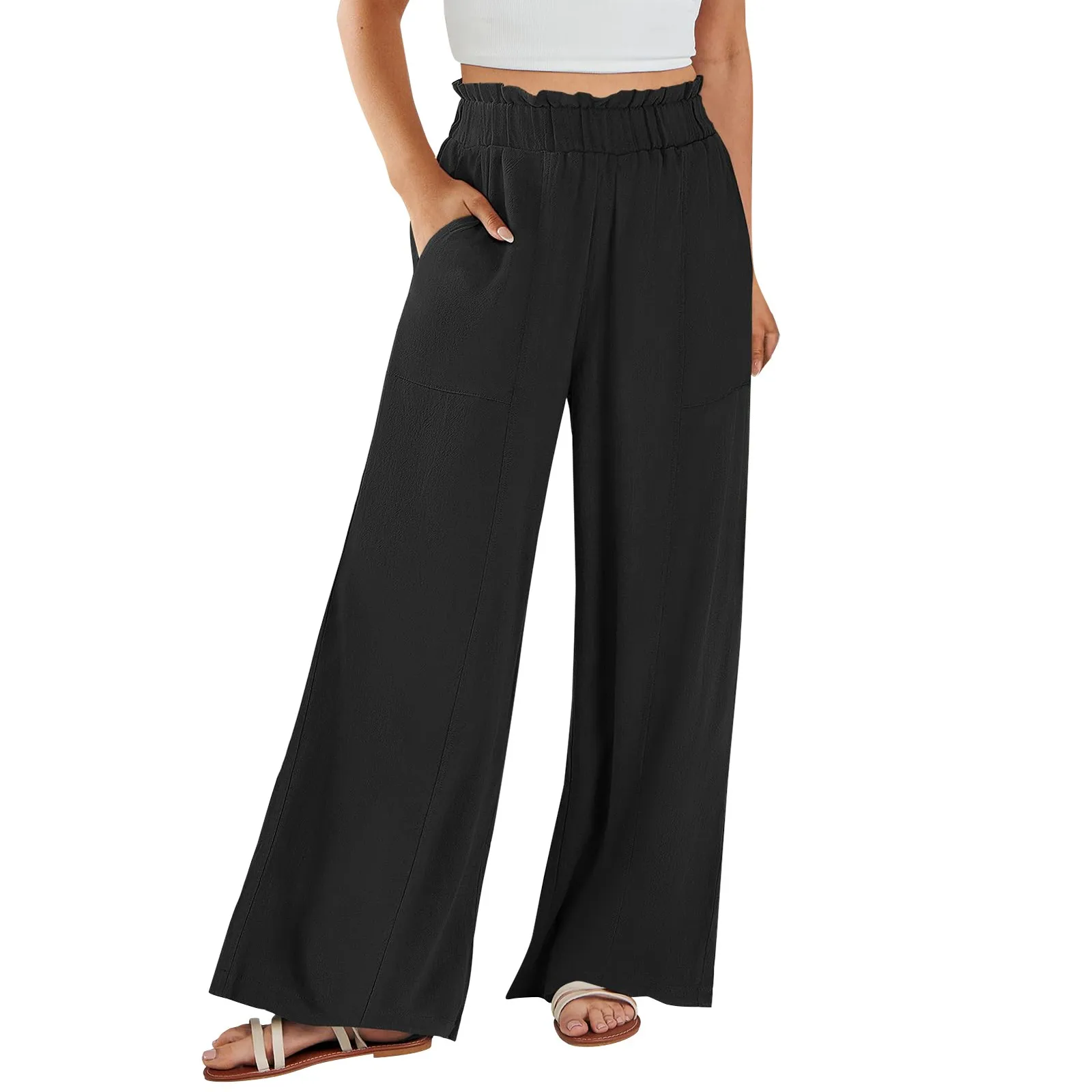 Low Rise Frill Multiple Pockets Resort Linen-feel Pants