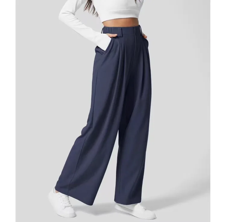 High Waisted Button Zipper Side Pocket Straight Leg Work Pants