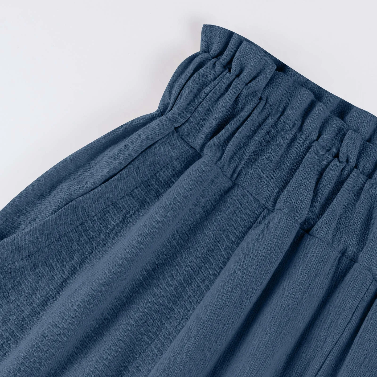 Low Rise Frill Multiple Pockets Resort Linen-feel Pants