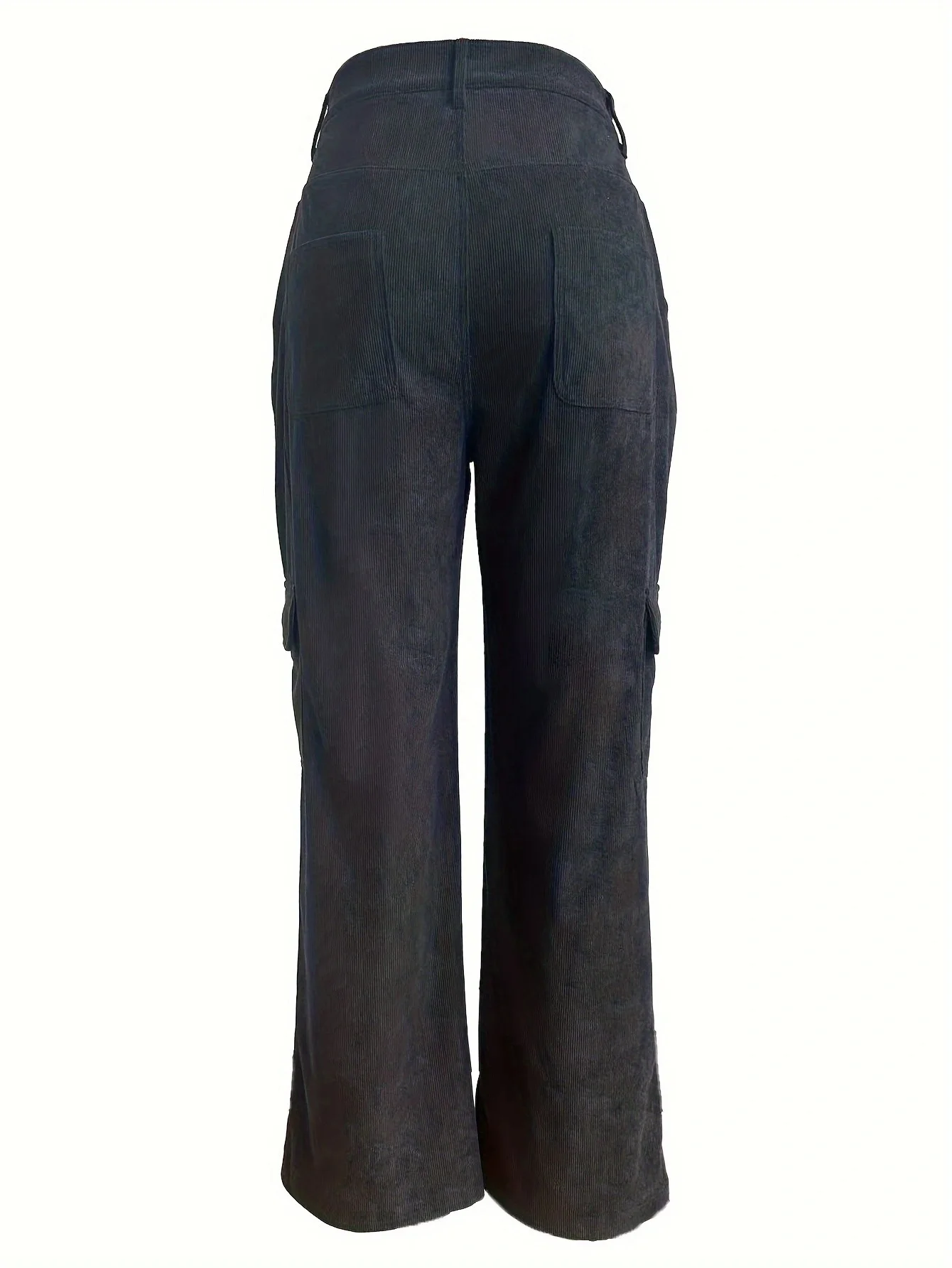 High Waisted Button Zipper Multiple Pockets Corduroy Casual Pants