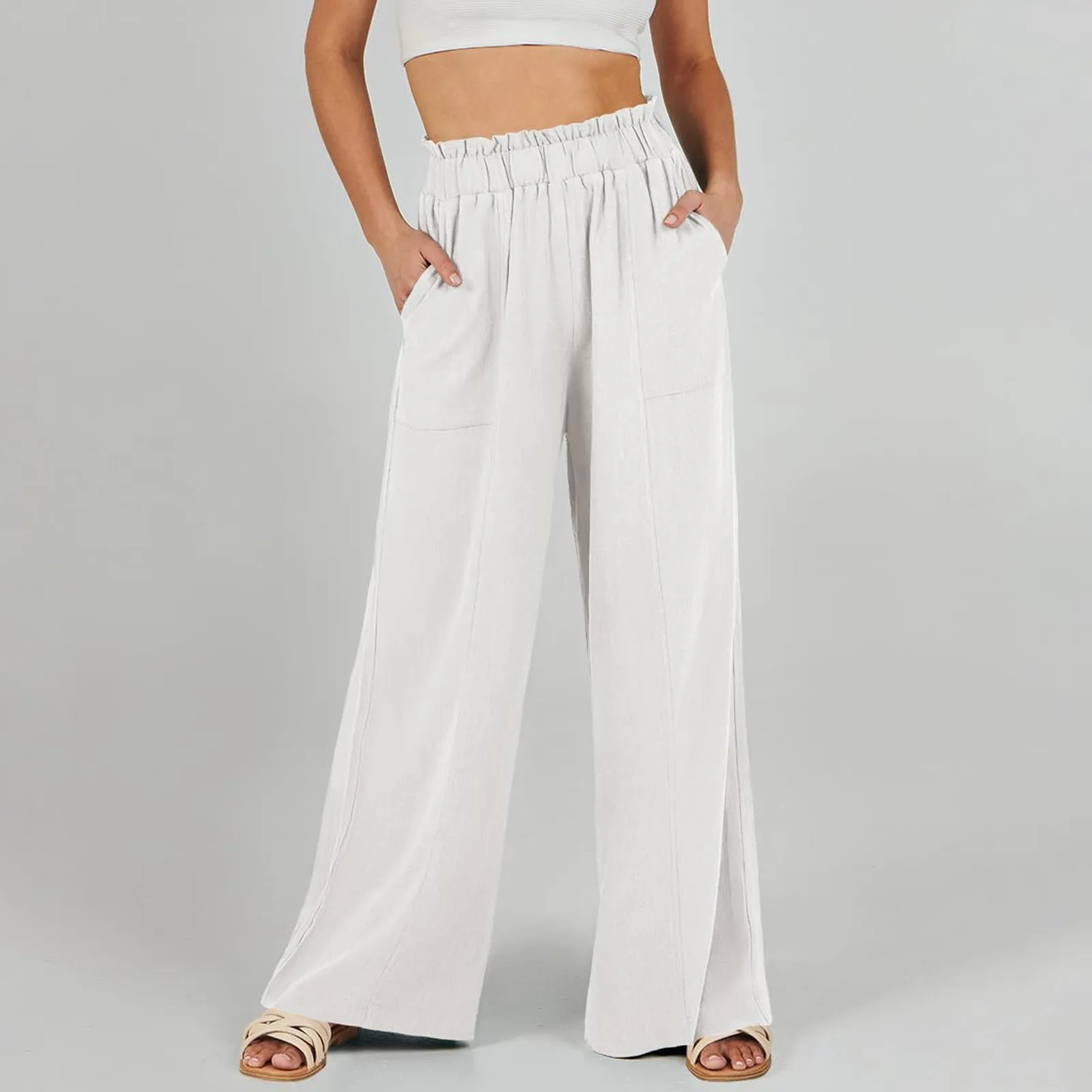 Low Rise Frill Multiple Pockets Resort Linen-feel Pants